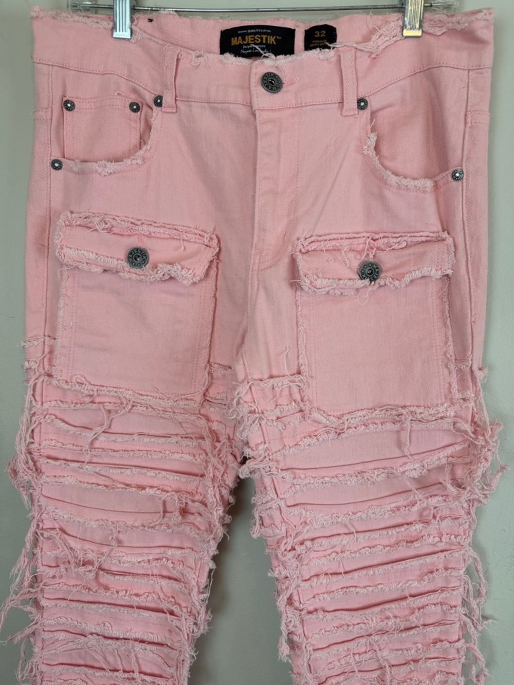 MAJESTIK NIRVANA FRAYED SUPER STACKED PINK RED Men’s 32 - Picture 7 of 16